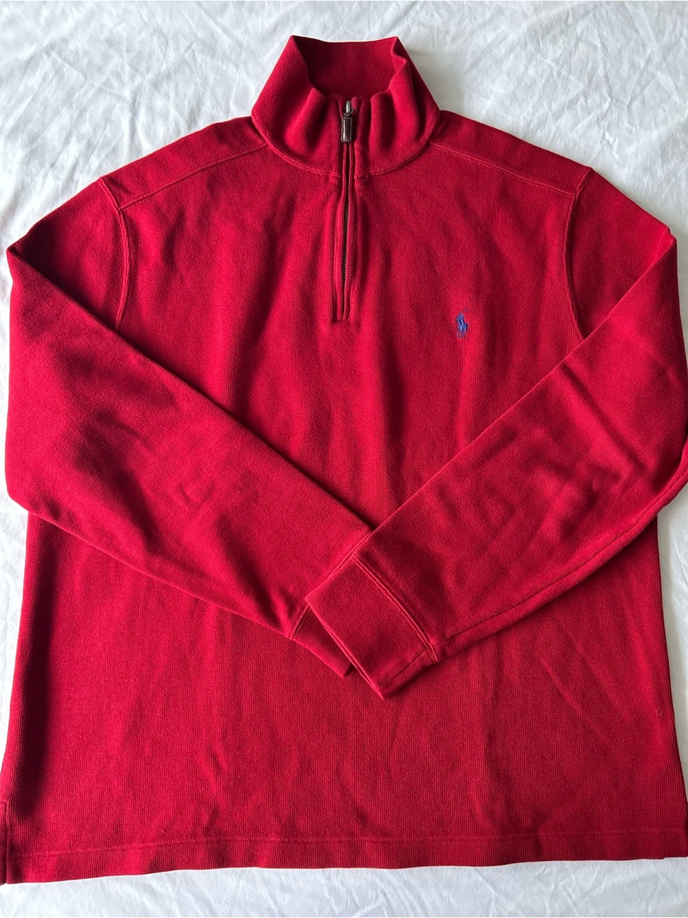 Polo By Ralph Lauren Sweater Mens Large Red Cotton Quarter Zip Pony Logo Preppy